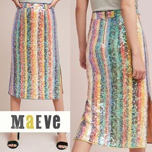 Maeve Sequin Paillette Stripes Rainbow Midi Pencil Skirt M (8)